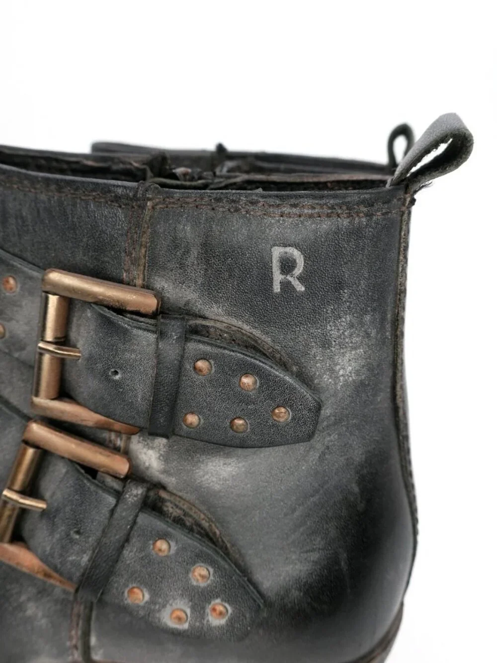 Roan by Bed Stu Ville Short Ankle Boot Black Gray Western Bootie Buckles 9M